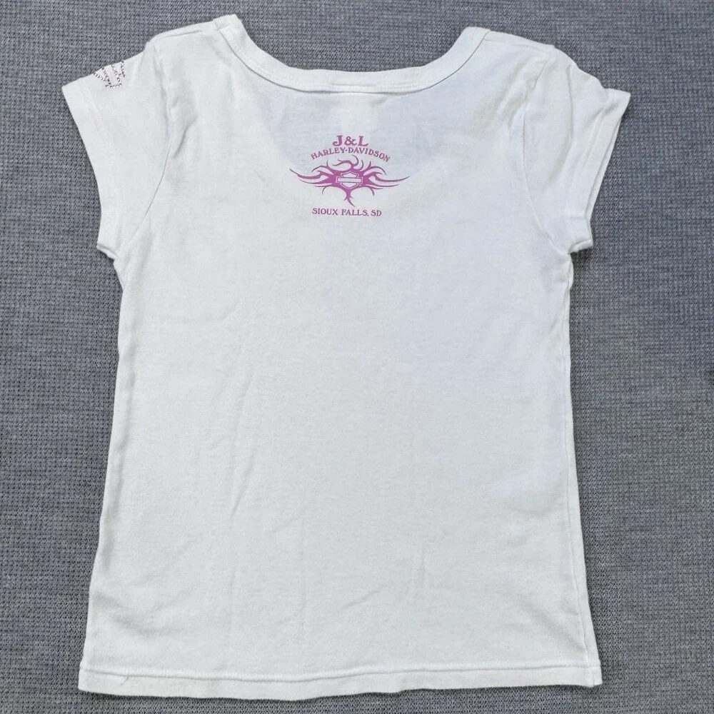 Harley-Davidson Womens White Sturgis 2007 T-Shirt Pink Rhinestone Logo Size S - Picture 4 of 15